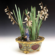 清 填琺瑯料石藍花盆景