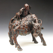 清 樺木雕牧牛像