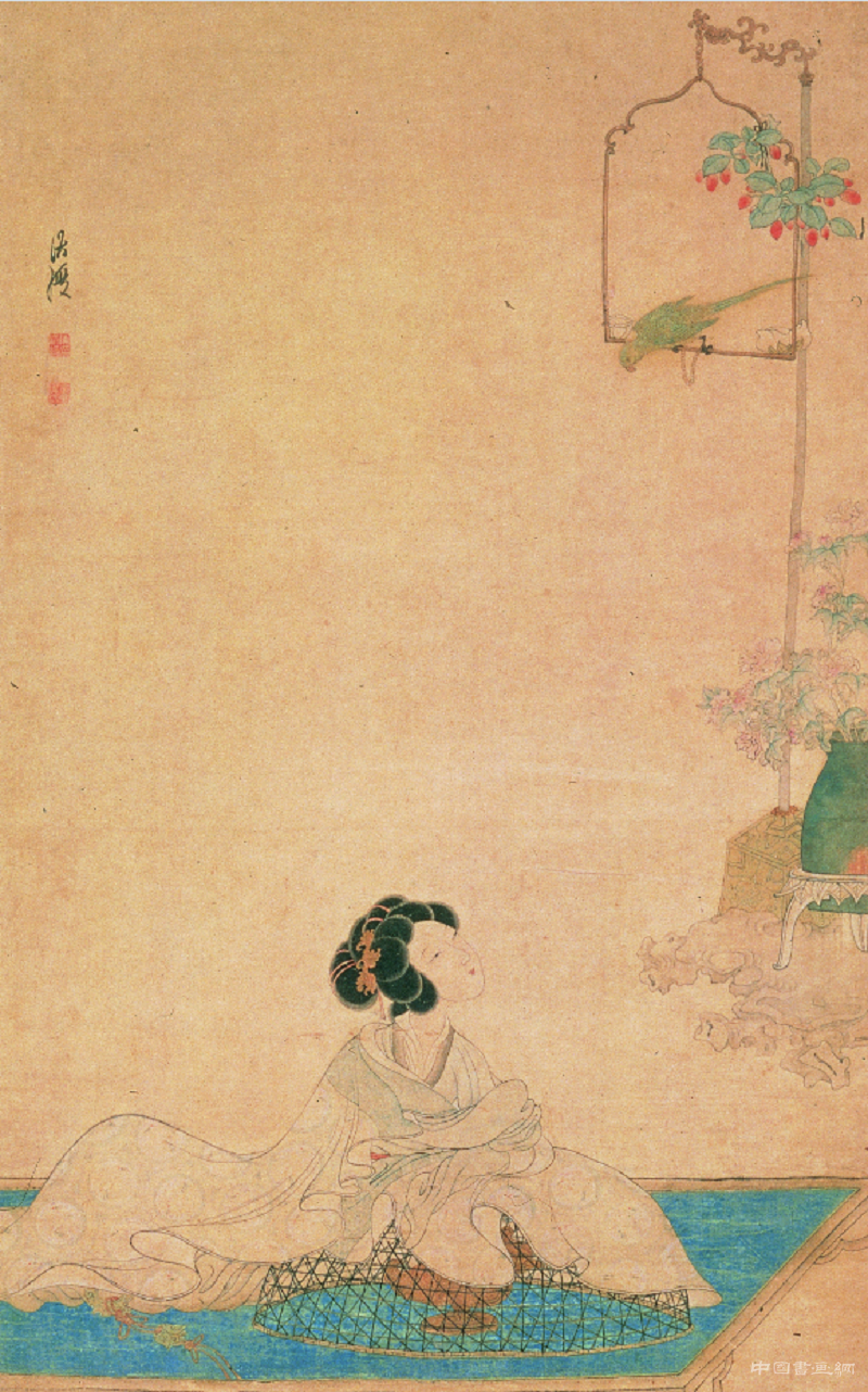 《斜倚熏籠圖軸》賞析