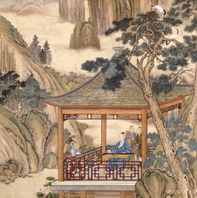 《弘歷觀荷撫琴圖》