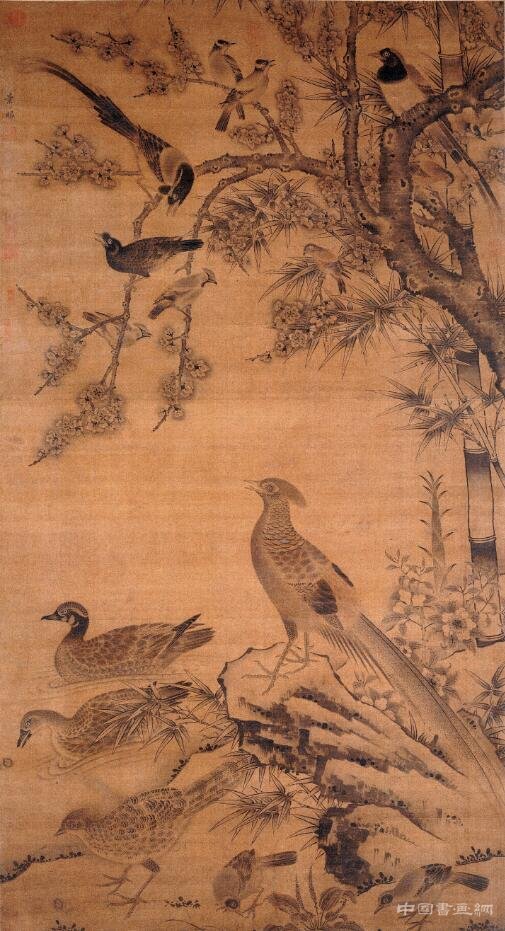 杏竹報春訊,春禽寄春意——《杏竹春禽圖軸》