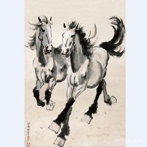 徐悲鴻《雙駿奔馬圖》賞析