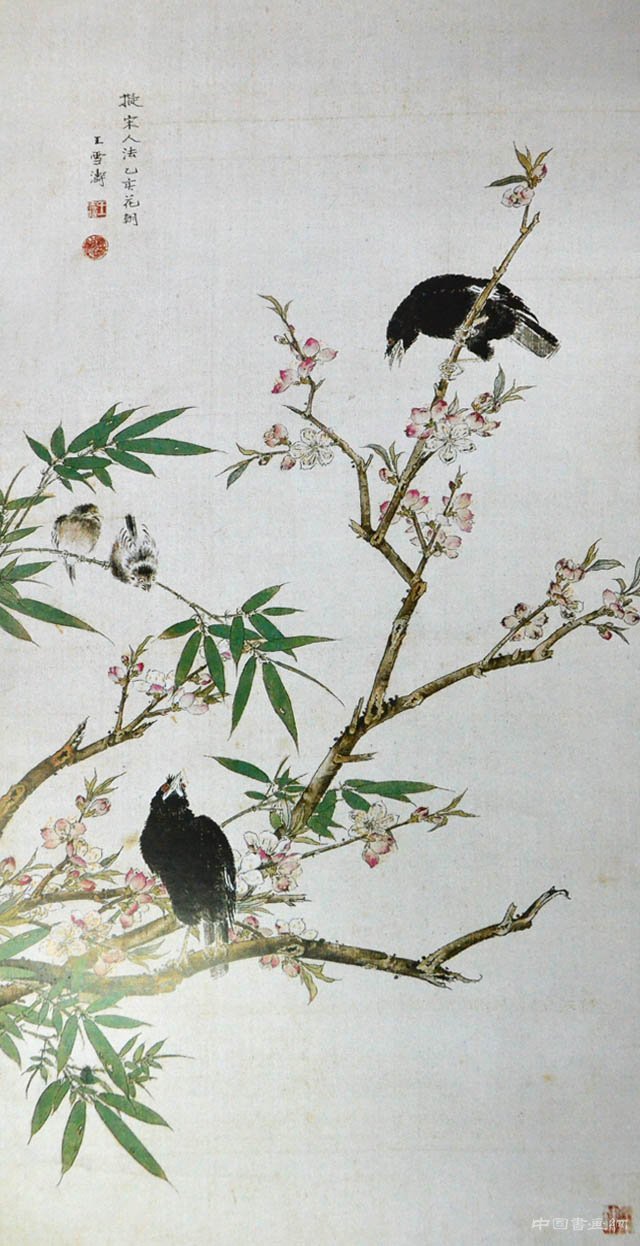 擬宋人花鳥竹桃鵪鶉