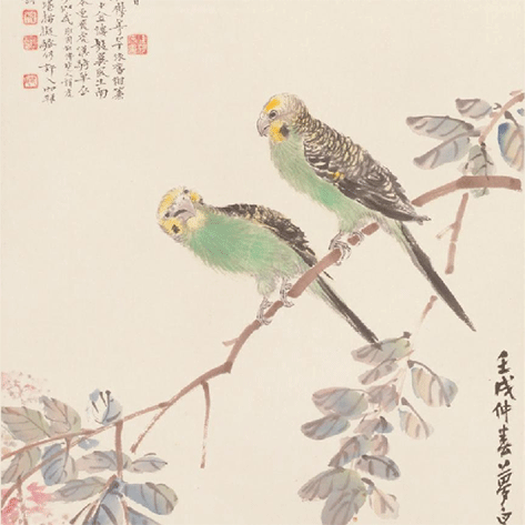 <b>近代 陳師曾 王夢白 合作 鸚鵡圖軸</b>