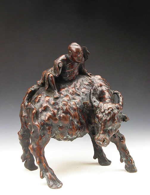 清 樺木雕牧牛像