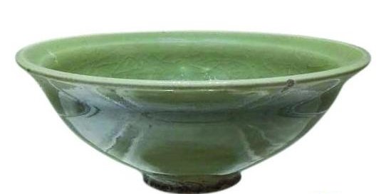 宋代耀州窯青釉劃花落花流水紋碗