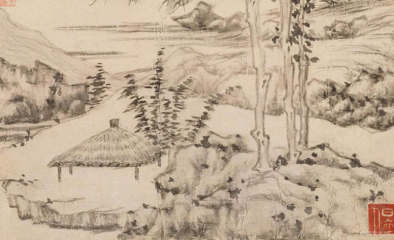 [元] 倪瓚《秋亭嘉樹圖》軸