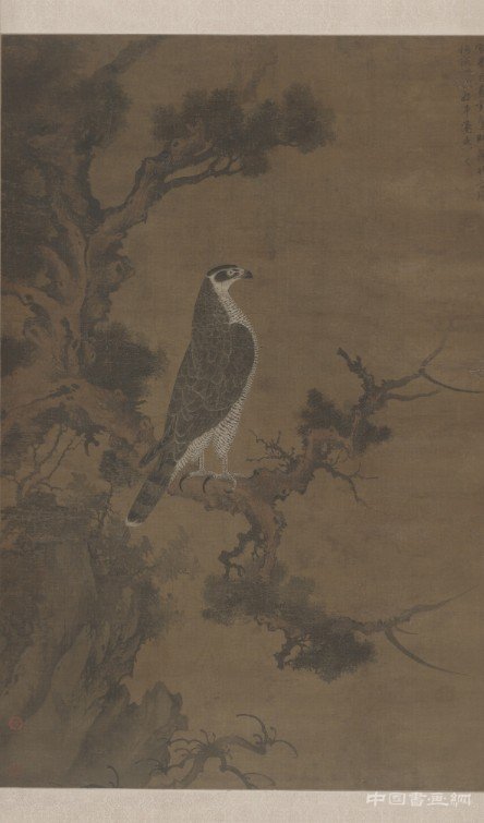 雪界翁張師夔鷹檜圖軸