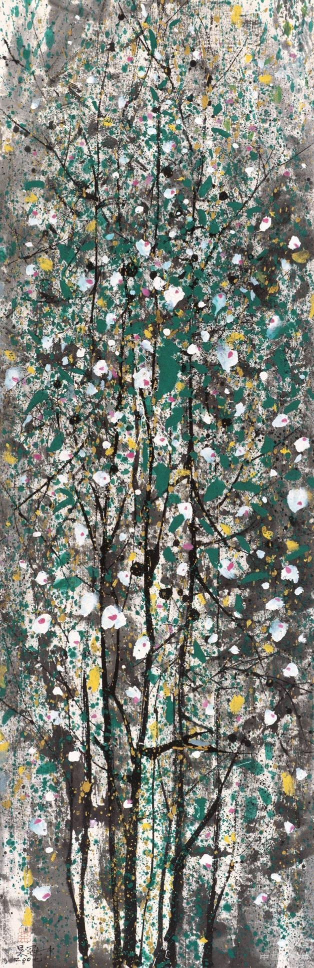 木槿 2007年 吳冠中 124×41厘米 國畫 “中國美術館典藏活化系列展——鄉情·吳冠中百年誕辰紀念展”