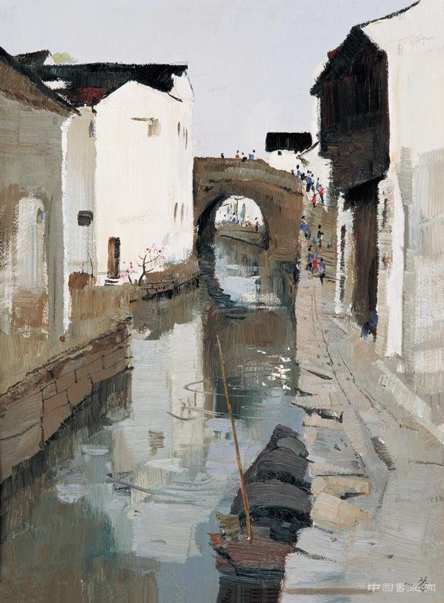 紹興河濱 1977年 吳冠中 61×46厘米 油畫 “中國美術館典藏活化系列展——鄉情·吳冠中百年誕辰紀念展”