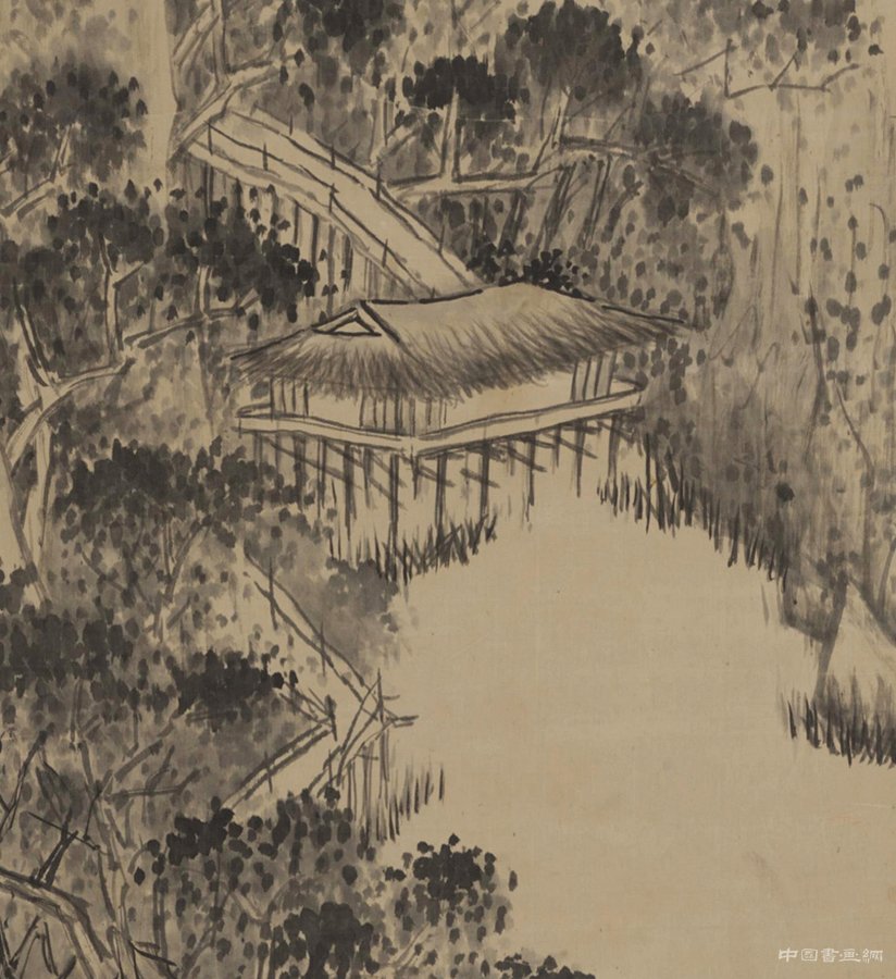 清 傅山《江深草閣圖》軸