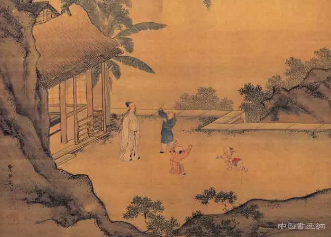 明 周臣《畫閑看兒童捉柳花句意》