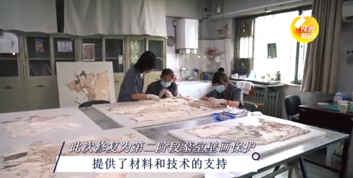 唐高祖李淵重孫墓道壁畫部分修復完